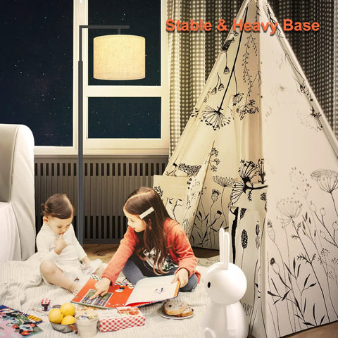 Children playing near floor lamp with lampshade, 3 color temperatures from 3000K to 5000K, 9W LED bulb included, black