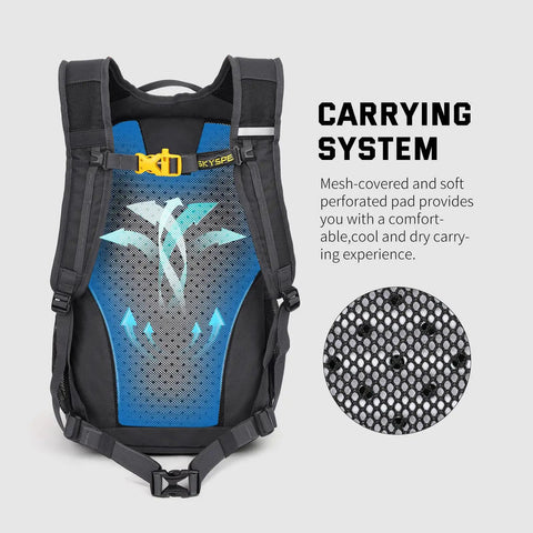 Back view of 20L Lightweight Hiking Backpack for Men and Women with comfortable padded straps, featuring mesh carrying system.