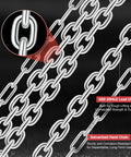 Close-up of galvanized hand chain with G80 load chain for heavy duty manual lever hoist, showcasing construction and industrial strength.