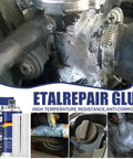Metal Repair Glue For Casting And Welding Filler, High Temp Resistant Liquid Metal Adhesive That Fixes Defects, Tough As Nails Repair Solution Softenable In Hot Water, 100g XY0096-F during application process with tube and repaired parts visible