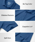 Mens Polo Shirt Cotton Pique Short Sleeve 3 Button Closure, Classic Fit Casual Athletic Performance Golf Tee, Breathable Moisture Wicking Top In Blue Gray Large with no tag collar, exquisite cuff, and split hem details.