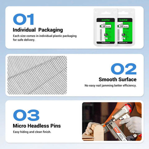 Pro Quality 23 Gauge Pin Nails 1 3/8 Inch Galvanized Micro Headless Pins Fits All Standard Nailers packaged for safe delivery.