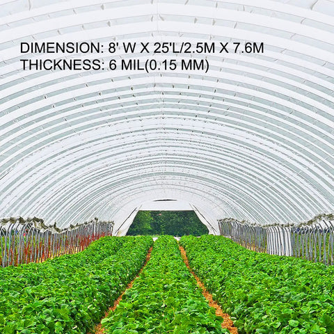8x25 Ft Greenhouse Plastic Sheeting, 6 Mil Thick UV Resistant Clear Polyethylene Film, Heavy Duty Hoop House Cover For Gardens, Farms, Farm-Ready And Agriculture Projects, All Season Weatherproof Greenhouse Film