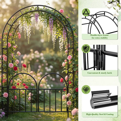Heavy Duty 7Ft Garden Arch Arbor Made From Thick Steel For Climbing Plants Outdoor Trellis Arbour With Rust Resistant Powder Coat