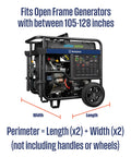 WGenTent XL Generator Running Cover measurement guide for open frame generators between 105-128 inches