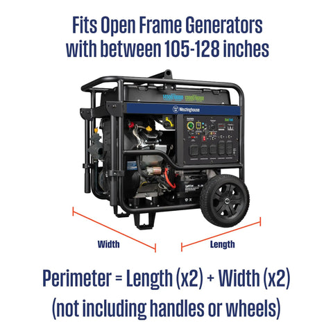 WGenTent XL Generator Running Cover measurement guide for open frame generators between 105-128 inches