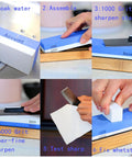 Double Sided Knife Sharpening Stone Kit With Grit 1000 And 6000 Wet Stone Non Slip Base Angle Guide And Flattening Stone steps