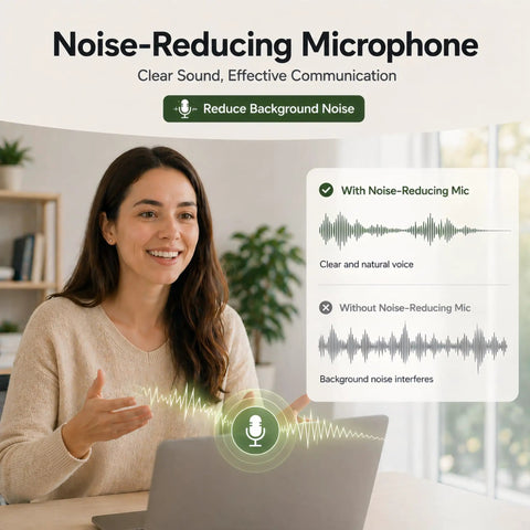 Crisp 1080P Webcam With Built In Noise Canceling Mic And Slide Privacy Cover Offers Automatic Brightness Tuning showing clear sound communication.