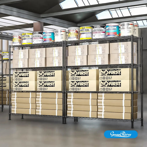 Heavy Duty Wire Shelving Unit With Four Adjustable Shelves Built Like A Tank For Garage Storage Black Coated Metal Rack Straight Setup And Seriously Solid Construction