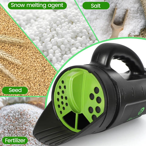All Purpose Hand Spreader Shaker with Adjustable Opening Sizes and Flow Dial for Grass Seed, Fertilizer, Salt, Ice Melt up to 80 oz