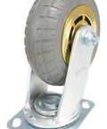 Heavy Duty Flat Free Swivel Caster Six Inch Diameter Two Inches Wide Solid Rubber Tread Rated 617 Pounds close-up view.