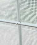 Detail of white steel frame and clear plastic cover of Walk In Tunnel Greenhouse Kit For Serious Gardeners with Large 14.6 x 6.6 x 6.6 Feet