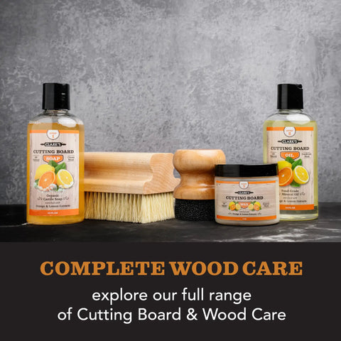 Cutting Board Oil And Wax Applicator With Ergonomic Handle For Butcher Block Wood Surfaces with care products.