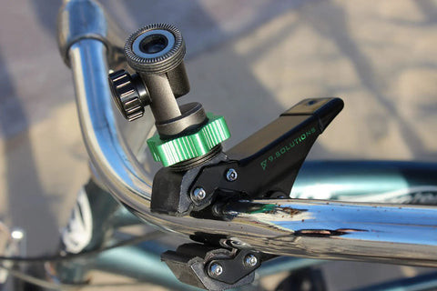 Savior Spring Clamp Mini Fast Mount Torsion Clamp For Odd Shapes attached on a metal tube, anodized aluminum, black finish