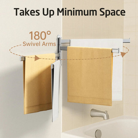 Swivel Towel Rack For Bathroom Nineteen Point Five Inch Swing Out Four Arm Wall Mounted Towel Bar In Brushed 18 8 Stainless Steel Space Saver