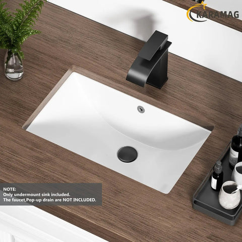 White Rectangular Undermount Bathroom Sink 18.7 By 11.9 Inches Porcelain Ceramic Vanity Basin With Overflow No Faucet Holes Sleek Modern Look For Your Bath And Powder Rooms Durable Easy Clean Construction