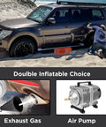 BotaBay 4 Ton Off-Road Air Jack With 8800 Lbs Capacity Inflatable Soft Jack for Truck and Suv Rescue shown with air pump and exhaust gas setup.