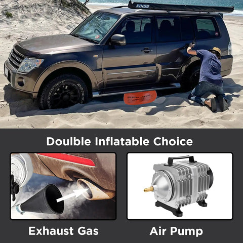 BotaBay 4 Ton Off-Road Air Jack With 8800 Lbs Capacity Inflatable Soft Jack for Truck and Suv Rescue shown with air pump and exhaust gas setup.