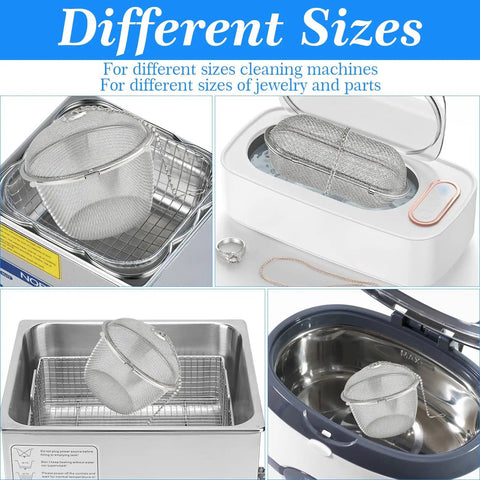 Heavy Lifting 304 Stainless Steel Ultrasonic Cleaner Basket Kit Packs Six Slick Mesh Trays in various sizes for cleaning jewelry.