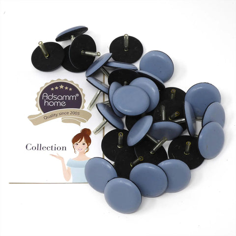 Top Shelf 32 Pack PTFE Furniture Sliders With Nail Down Mount Round Grey Blue Finish For Every Floor Type slick glide pads on display.