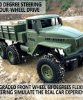 One Sixteenth Scale 6x6 RC Military Truck Off Road Toy Car 4WD All Terrain Army Transport Vehicle with rubber tires and LED.