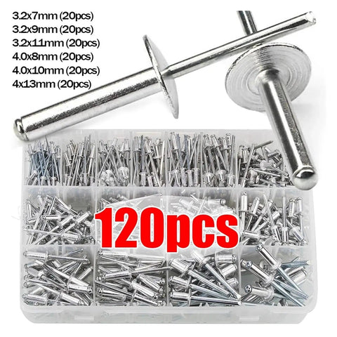 Aluminum Alloy Rivets Kit 240 Pcs Dome Head Blind Rivets Fasteners Set For Furniture Automotive DIY Projects Durable Lightweight Construction And Easy Install showing various sizes