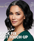 Quick Fix Gray Cover Up For Roots Beards And Brows Light Brown Shade Instant Root Touchup Brush on a woman with dark hair.