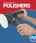 Five Inch Non Scratch Polishing Pad Set Of Ten Pro Grade Hooks And Loop Nonwoven Buffing Discs for Orbital Sander in use