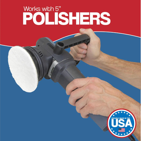 Five Inch Non Scratch Polishing Pad Set Of Ten Pro Grade Hooks And Loop Nonwoven Buffing Discs for Orbital Sander in use
