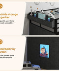 Low Loft Bed For Kids With Seven Storage Drawers And Built In Bookcase Twin Size Space Saving 14 Inch Guardrail Inclined Ladder LED Lights Under Bed Play Space Heavy Duty Steel Slat Support Gray with bedside organizer and underbed play curtain