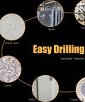Image showing materials like marble, ceramic tile, artificial stone, granite, quartz, and ceramic for 12 Piece Diamond Hole Saw Set 6mm To 35mm Wet Dry Core Drill Bits For Tile Porcelain Marble Glass And Granite With Durable Case Pro Grade Multi Size Kit For Precision Cutting