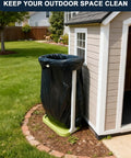 Foldable Trash Bag Holder For On The Go Cleanup Lightweight Collapsible Trash Bag Stand next to outdoor shed