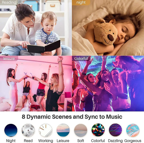 Image showing dynamic scenes with Ultra Thin 6 Inch RGB LED Recessed Lights Canless IC Rated Dimmable Downlights With Alexa Control.