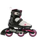 Microblade 3WD Inline Adjustable Kids Skates Gray Pink No-Tie Lace-Free Closure side view shows wheels and supportive boot