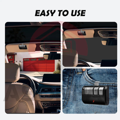 Image showing Two Pack Bundle 953EV P2 953ESTD Universal Garage Door Opener Remote with buttons installed in car and attached to jeans