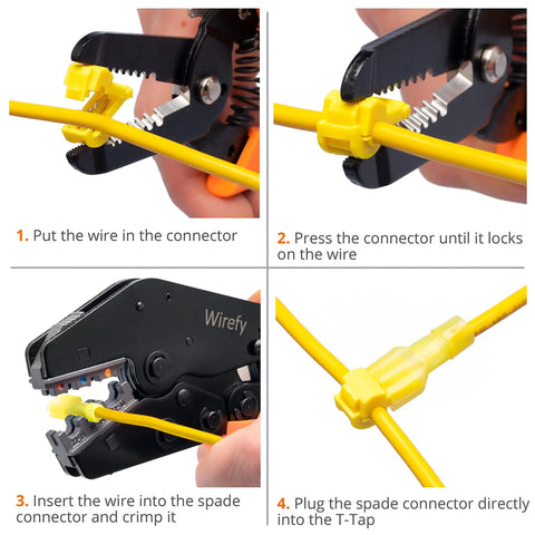 Easy Peasy T Tap Wire Connectors Kit for Quick Splice and Mid Span T Taps 120 Pc 22 10 AWG Spade Terminals usage steps
