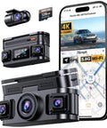 360 View 4K Front Dash Cam With Full Quad Channel Coverage Front Rear Inside Left Right, Built In GPS, 5 GHz WiFi, App Connect