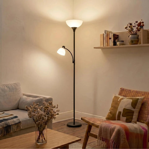 Sky Dome Plus LED Floor Lamp Torchiere With Reading Arm Two LED Bulbs Deliver 3000K Warm White Super Bright Ambient Mood Lighting