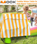 Kids Outdoor Water Table Cover Weatherproof Dustproof UV Shield for Rain with striped design on table in garden setting