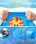 Epic 69 Inch Non Slip Splash Pad For Toddlers 1 To 3 With Learning Mat Water Play Backyard Pool Toy For Kids And Pets Blue Ideal For Summer Fun Safe Splashing Easy Setup And Durable Outdoor Water Mat shown in close-up with thick PVC material