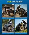 ATVs on rough, sand, mud terrain, and lawn using 145/70-6 ATV UTV Go Kart Tires, 4-Ply Mud-Ready All-Terrain Off-Road Tires Set