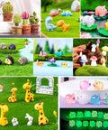 Five-piece giraffe figurine set for car dashboard and rearview mirror decor; colorful plastic animal ornaments for home or office
