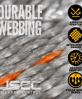 Close-up of gray durable webbing for E Track Cam Buckle Tie Down Straps 2 Inch Wide 16 Foot Long 10 Pack With Spring E Fittings 2,500 Lbs Break Strength