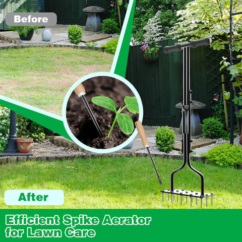 Heavy Duty Lawn Aerator Spike Tool With 15 Thick Iron Spikes 36 Inch Manual Ground Aeration For Lawns And Yards Easy Push In Design