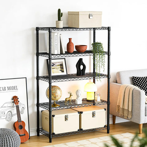 Heavy Duty 5-Tier Metal Storage Shelving Unit With Adjustable Wire Shelves For Garage, Kitchen, Basement, Laundry And Office, The Workhorse Black Steel Rack With 1750 Lbs Total Capacity, 47.2 W X 17.7 D X 72.3 H in living room decor