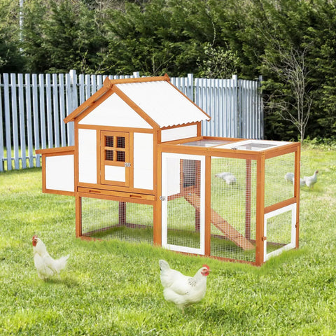 Outdoor Chicken Coop With Large Nesting Box And 5 Lockable Doors, Weatherproof Wooden Hen House For Backyard Farms