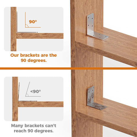 Eight 3x3 Inch L Brackets Straight Up Heavy Duty Galvanized Corner Braces With Recessed Holes For Wood Beams Floating Shelves Furniture Bed Frame Built Like A Tank Daily Use showing 90 degree angle comparison.