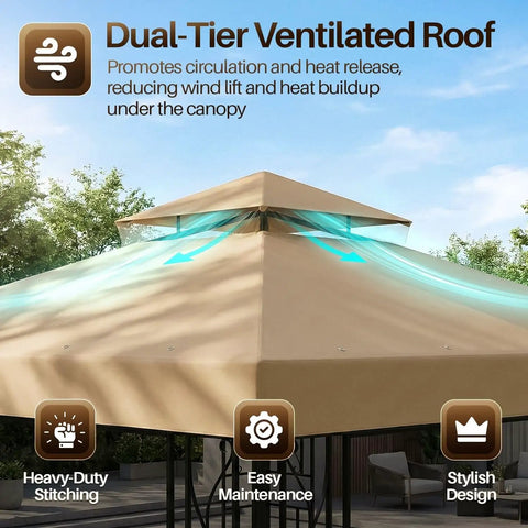 10x10 Ft Gazebo Replacement Canopy Top With UV30 Plus Sun Protection, Dirt And Water Resistant Double Layer Outdoor Cover