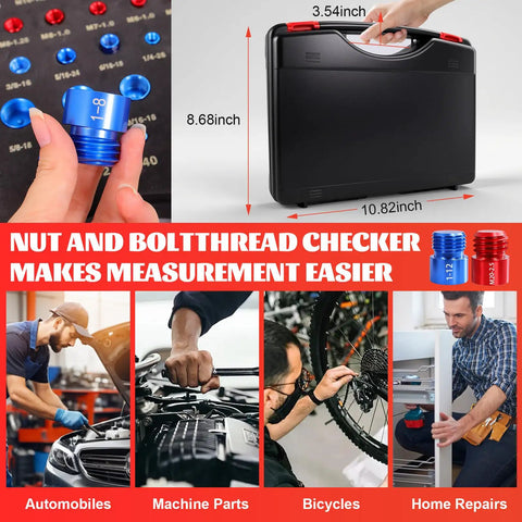 Killer Nut Bolt Thread Checker Kit 50 Pcs Standard And Metric Inch Size Gauges with case and size measurement examples