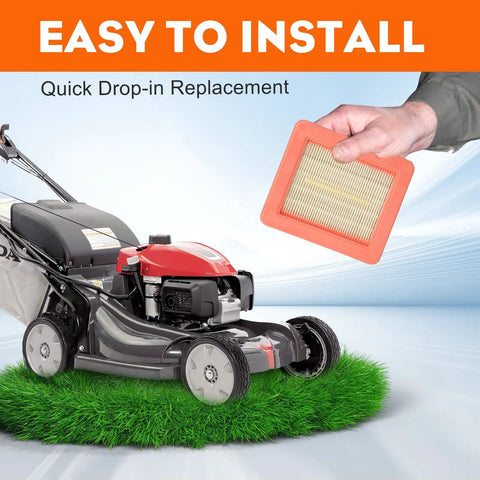 Person holding air filter beside lawn mower, easy installation shown for Beefy 3 Pack Air Filter Replacement For Honda GCV Engines GCV160 And GCV190 Fits HRX217 HRR216 HU800AWD Walk Behind Mowers 17211 Z8B 901 Durable High Flow Mower Filter Element.